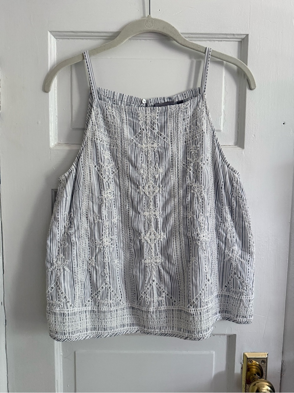 Lace-Detail Striped Cami Top - White/Navy